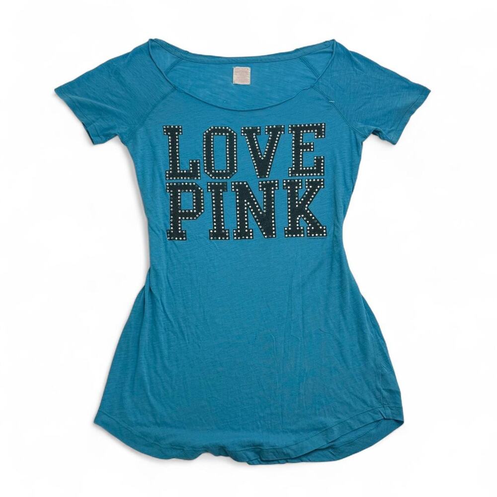 Y2K Love PINK Mcbling slightly off the shoulder over sized short sleeve size M